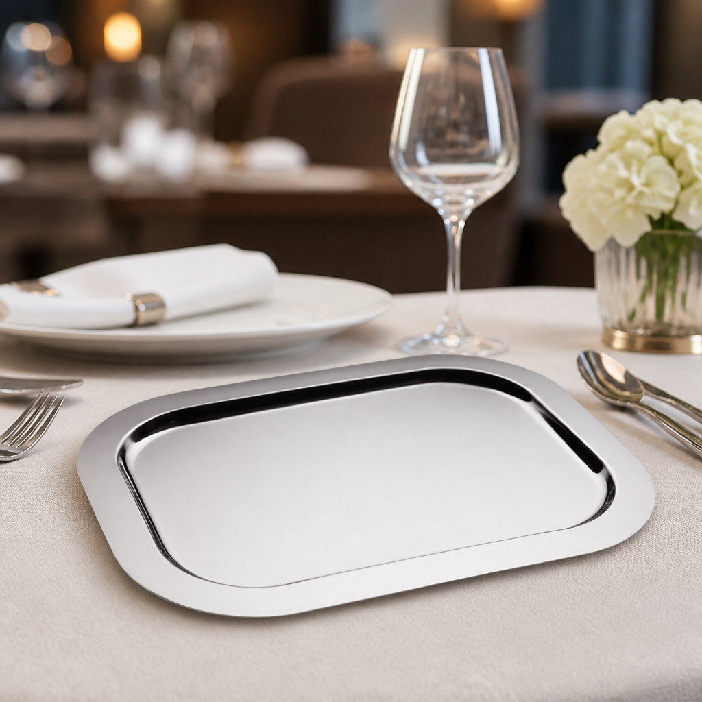Large stainless steel rectangular tray 580x420mm for commercial use