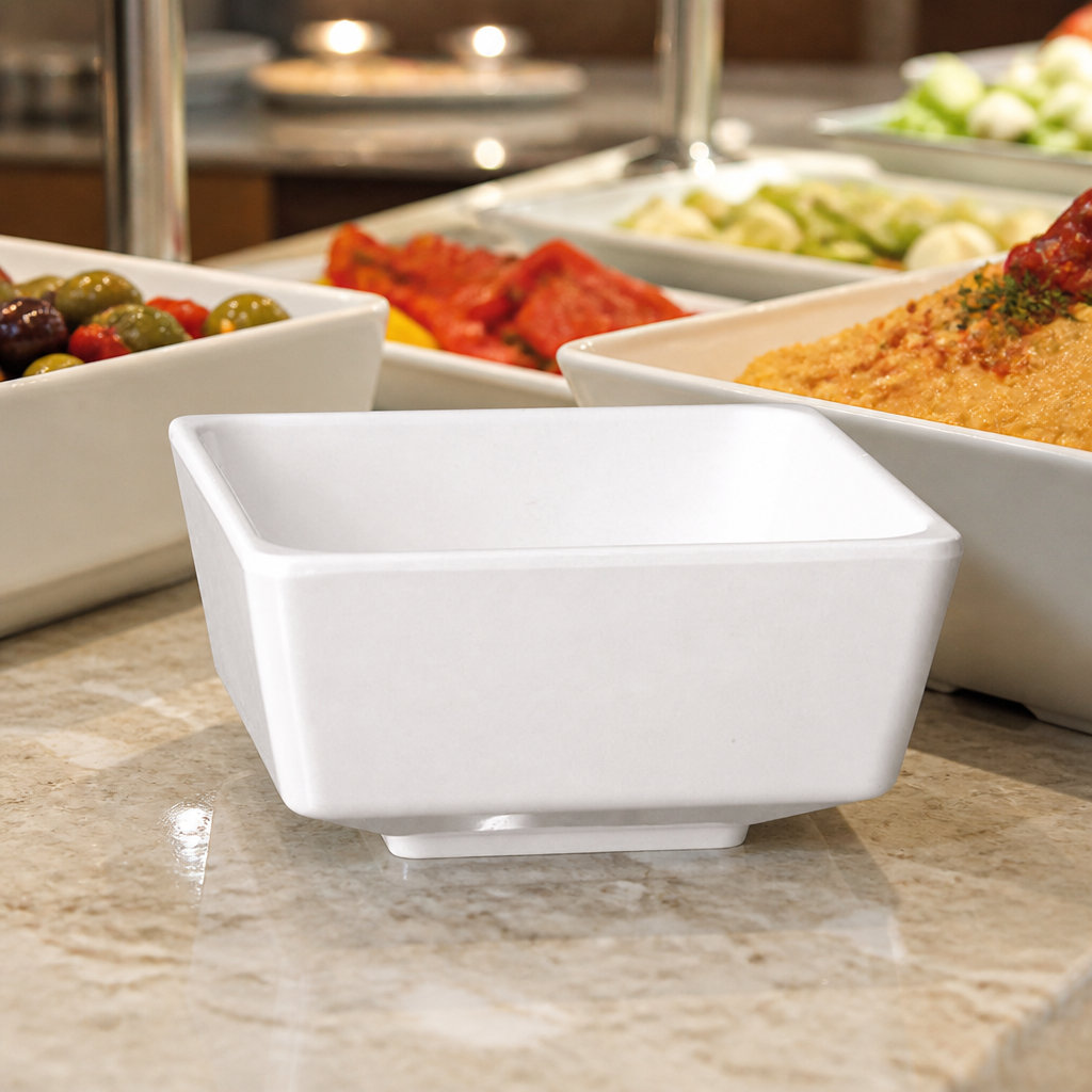 Commercial 50ml Melamine Square Dipping Bowl Float Design