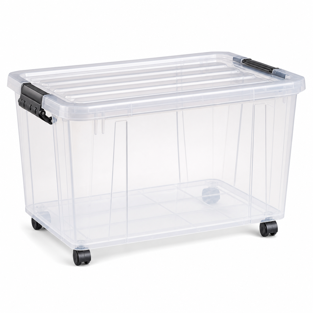 75L Clear Plastic Storage Box with Wheels