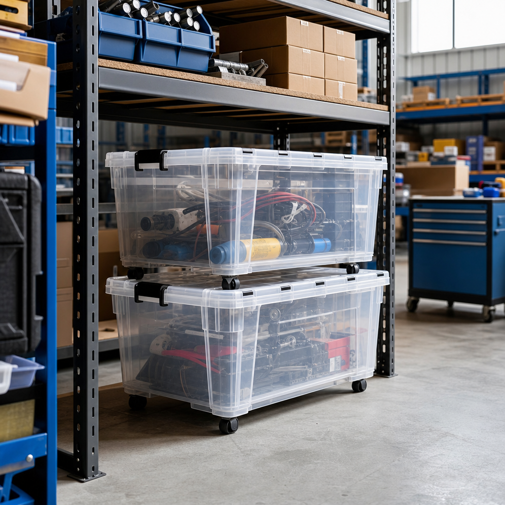 75L Clear Plastic Storage Boxes with Wheels – Pack of 2