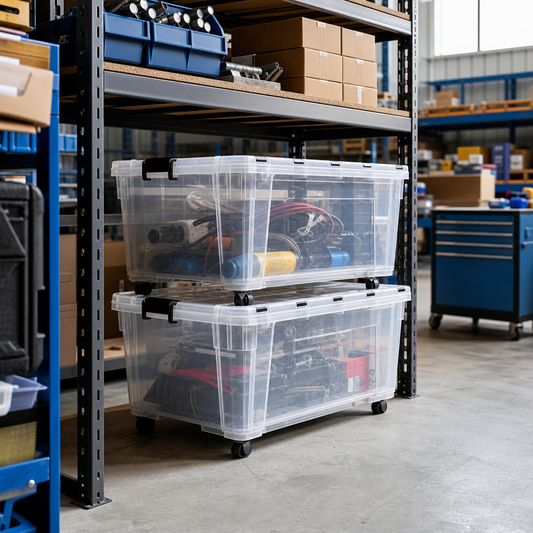 75L Clear Plastic Storage Boxes with Wheels – Pack of 2