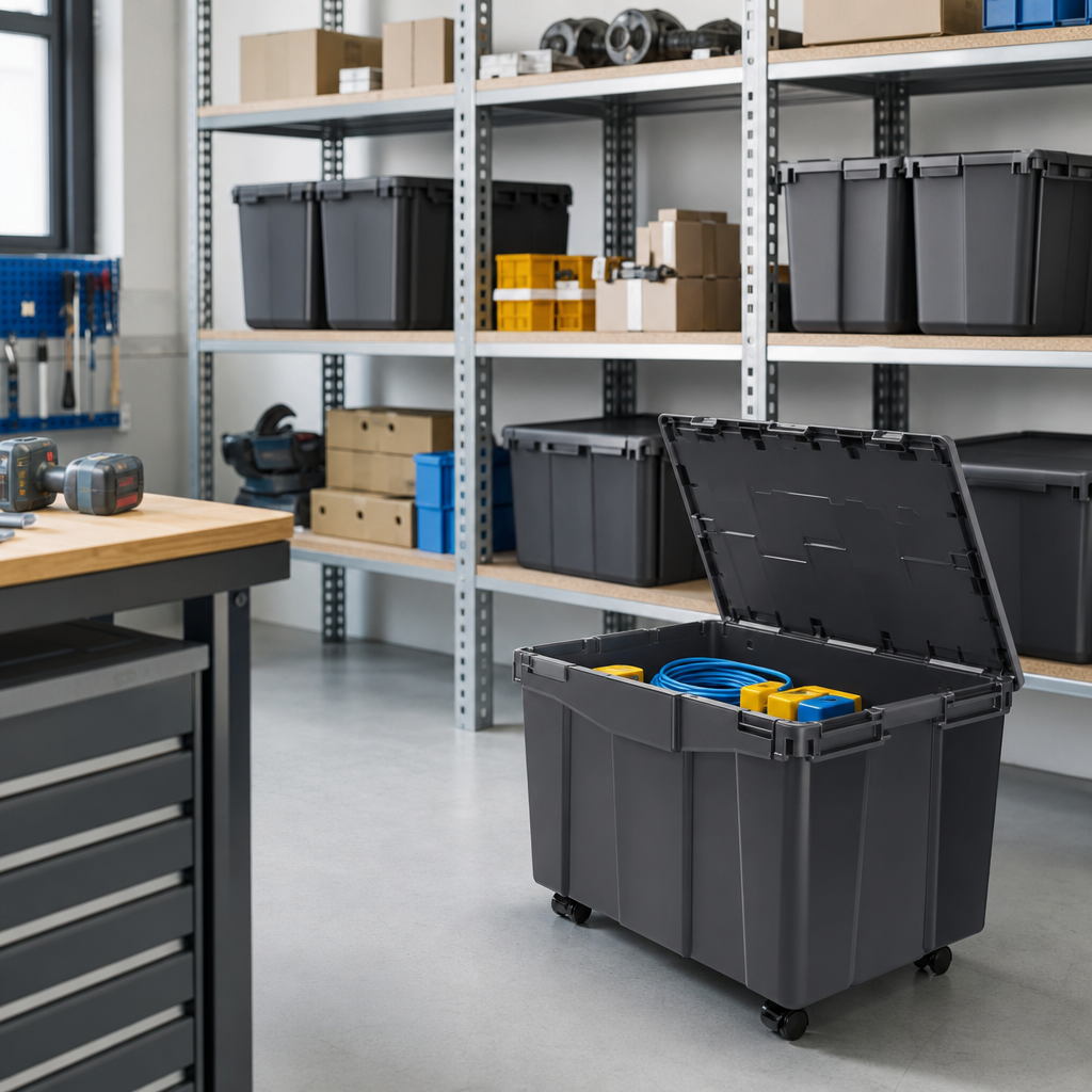 75L Plastic Storage Box with Wheels and Folding Lid