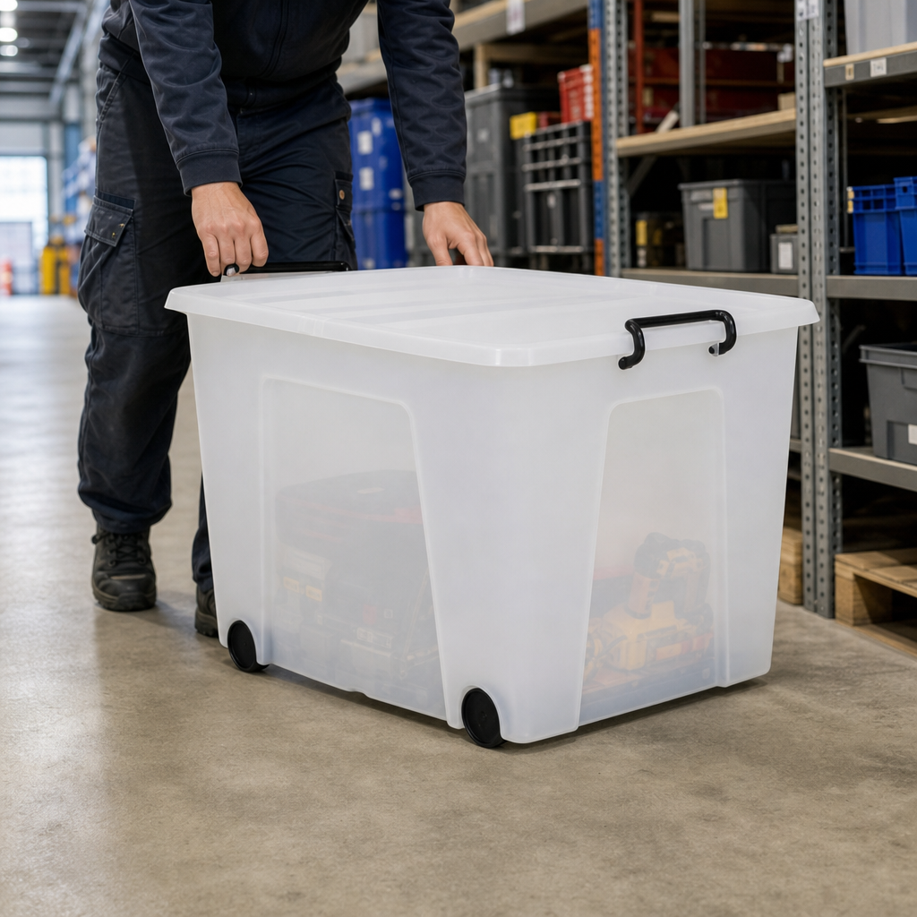 75L Plastic Storage Box with Wheels and Folding Lid