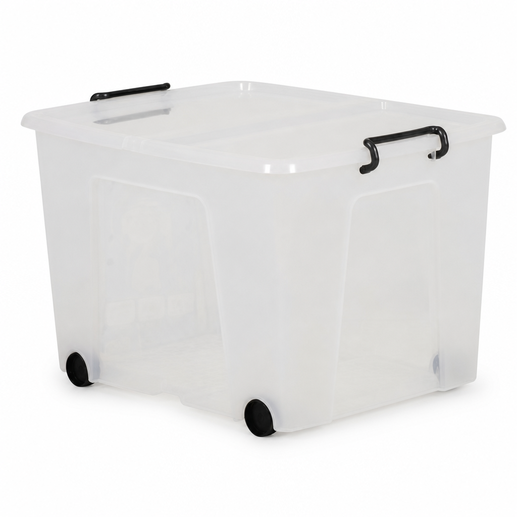 75L Plastic Storage Box with Wheels and Folding Lid