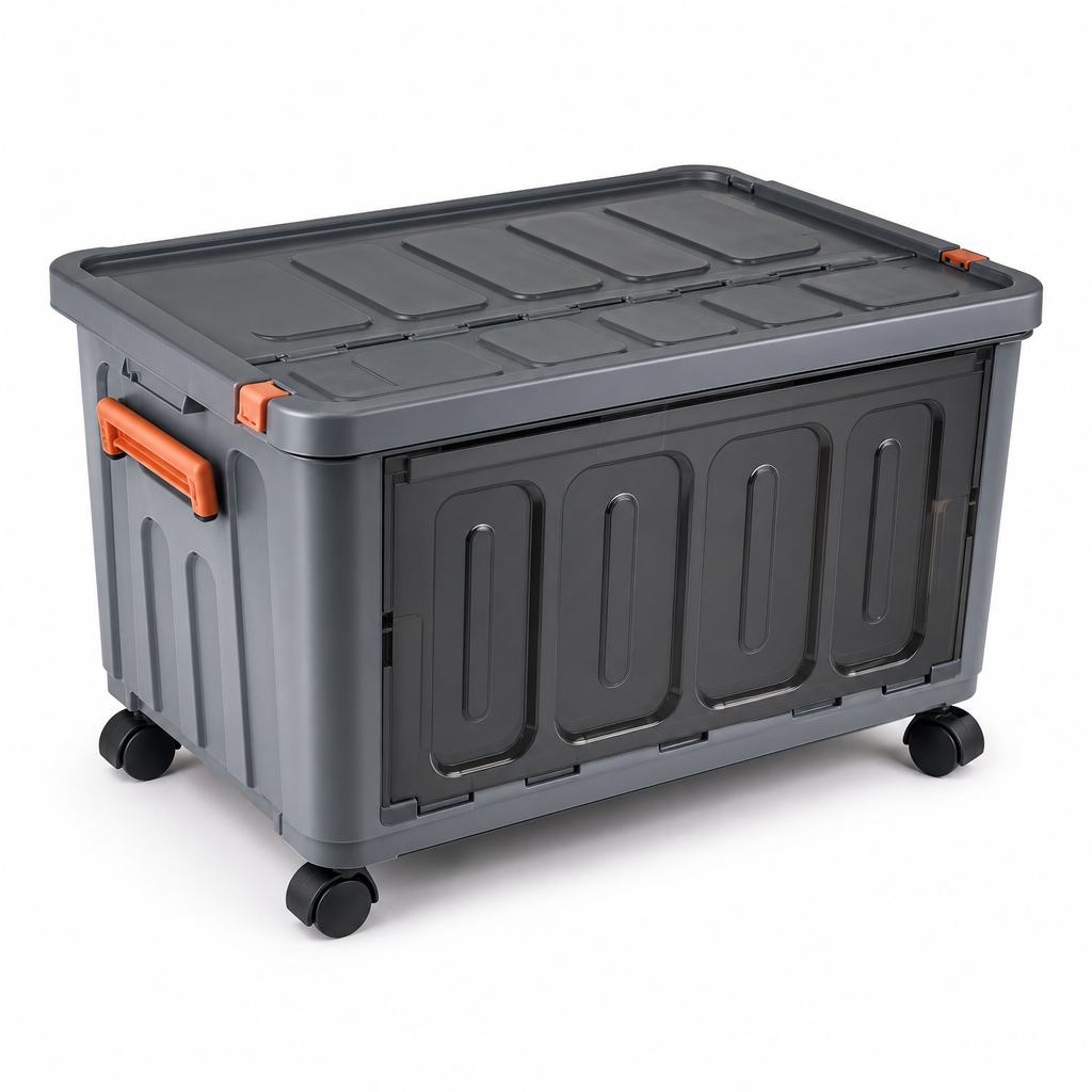 75L Plastic Storage Box with Wheels and Folding Lid