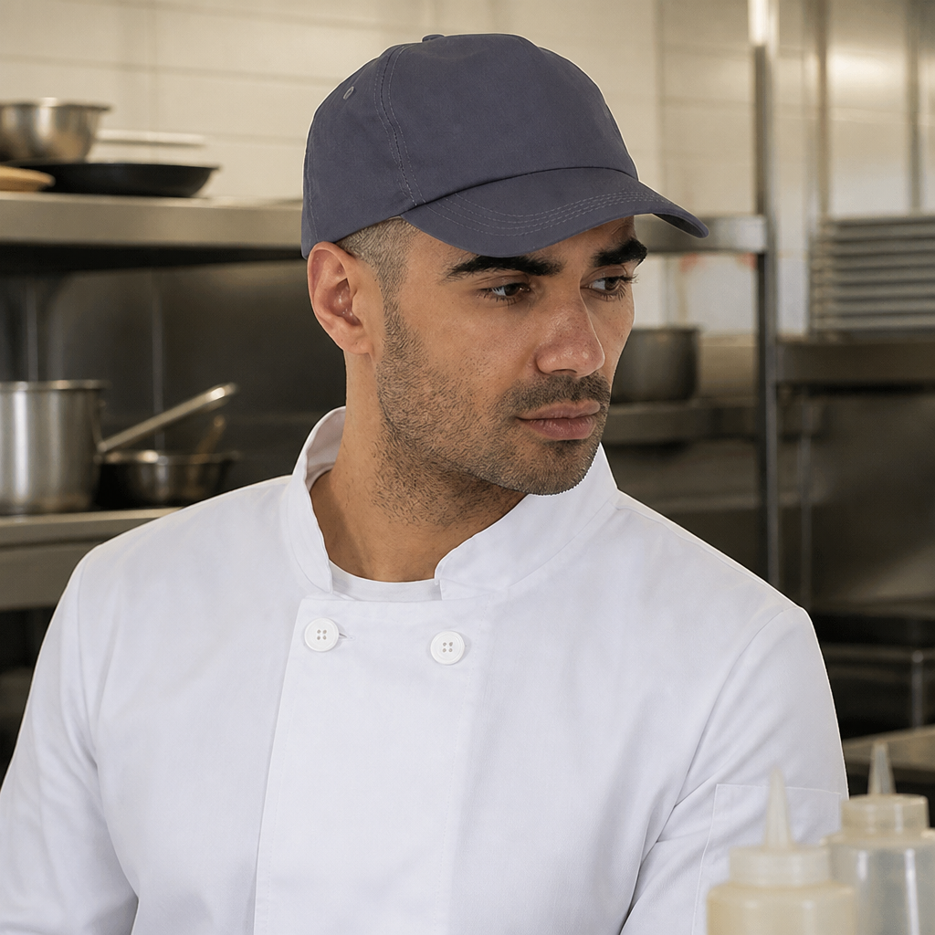 Adjustable charcoal polycotton baseball cap for chefs