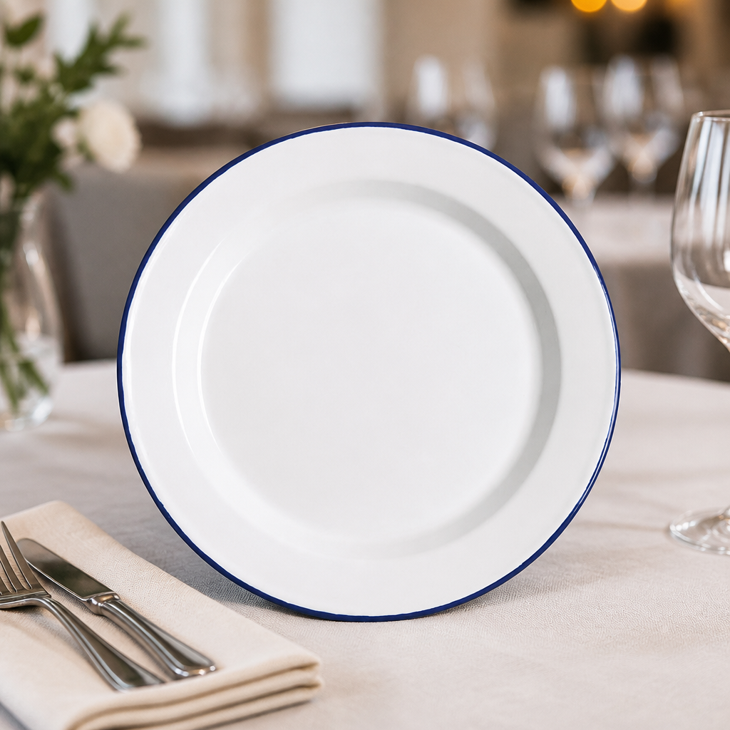 Commercial Enamel Dinner Plates 245mm Retro Style 6 Pack