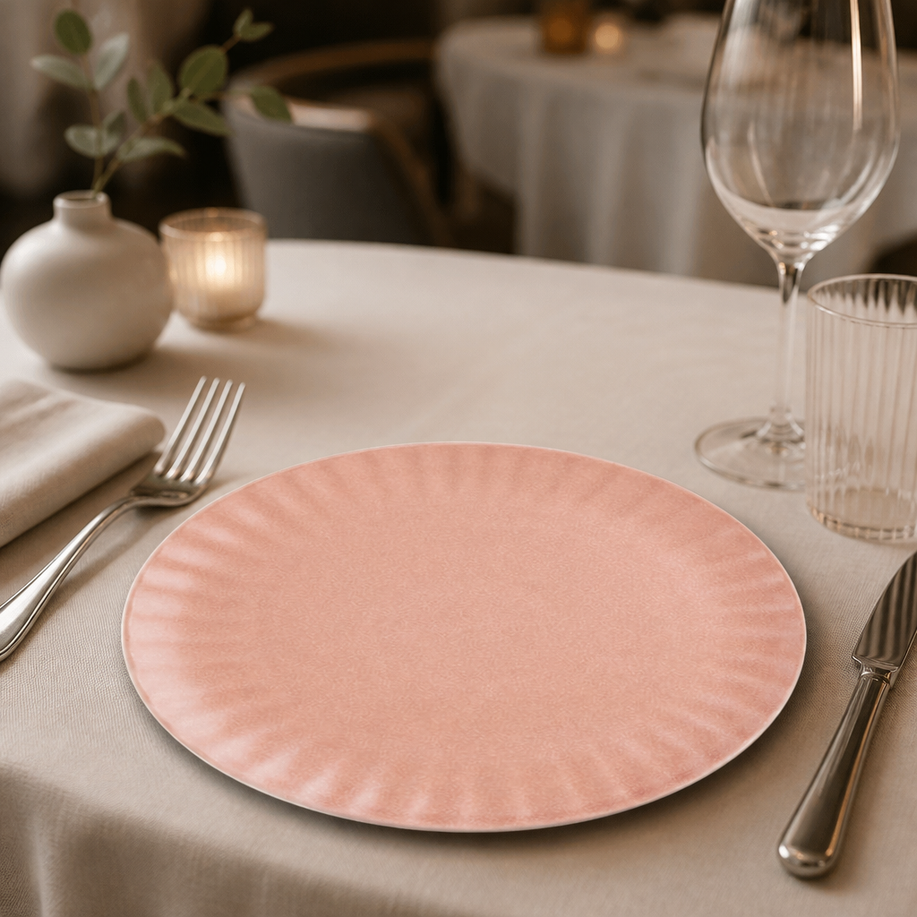 Commercial porcelain plates peach 280mm stackable 6 pack