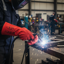 Premium Red Lined Welding Gauntlet with Welted Seams for Arc Welding and Assembly Applications