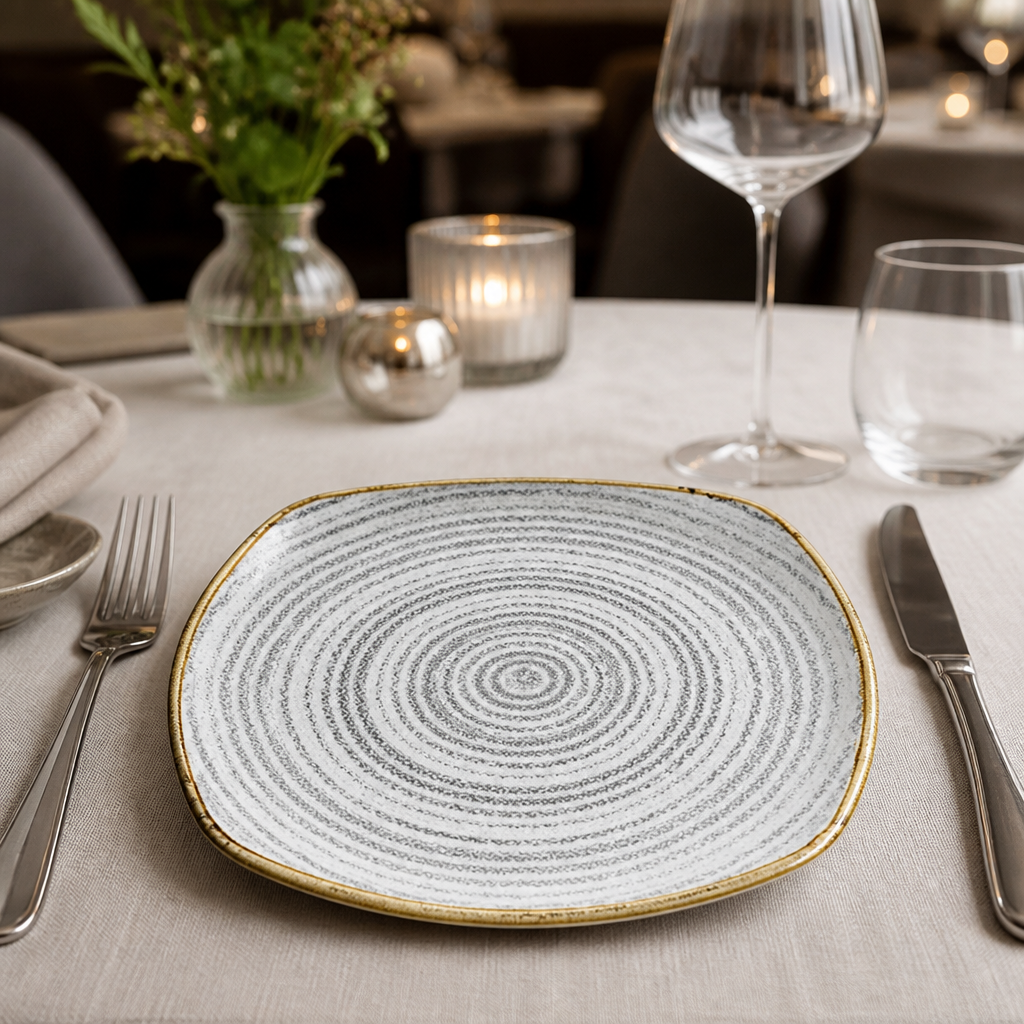Commercial Porcelain Square Plates 252mm in Charcoal Grey