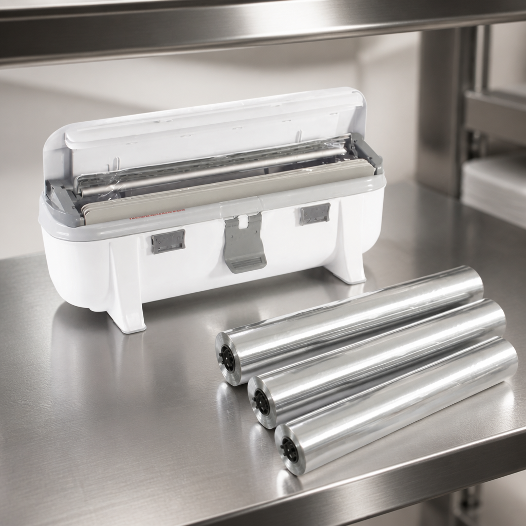Commercial 12" foil dispenser with three 90m rolls included