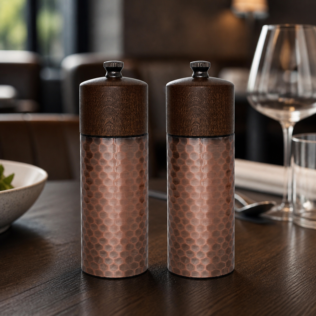 Copper Wood Salt And Pepper Mill Set - 2 Pack Commercial Use