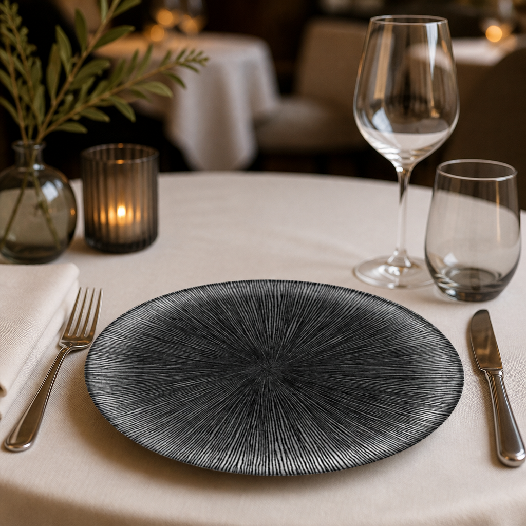 Set of 12 black commercial coupe plates 260mm for catering
