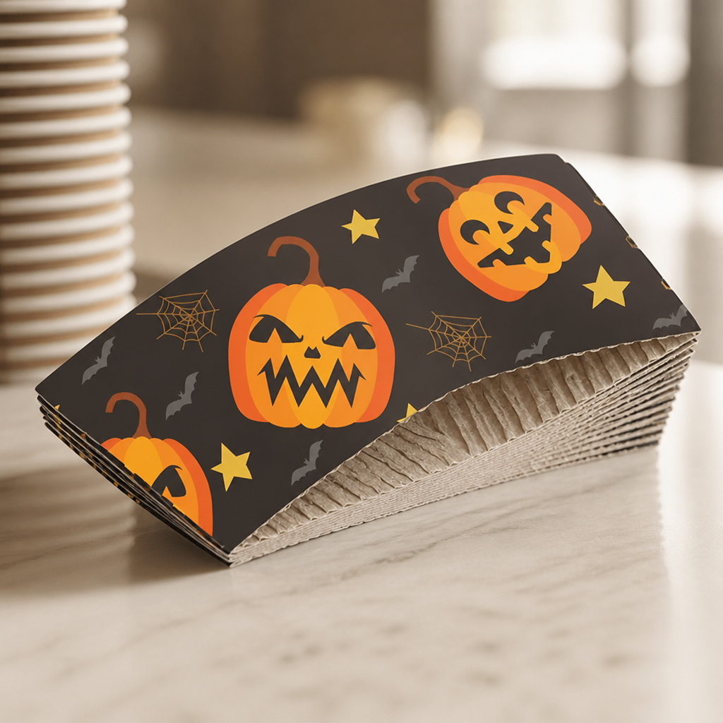 Halloween recyclable sleeves for 8oz hot cups, 100 pack