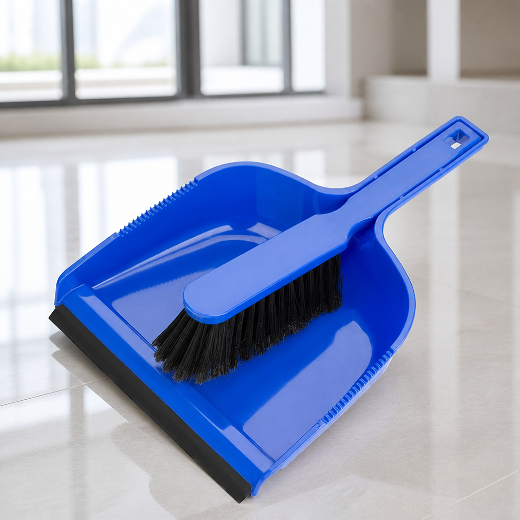 Commercial dustpan and brush set in blue for quick cleaning tasks