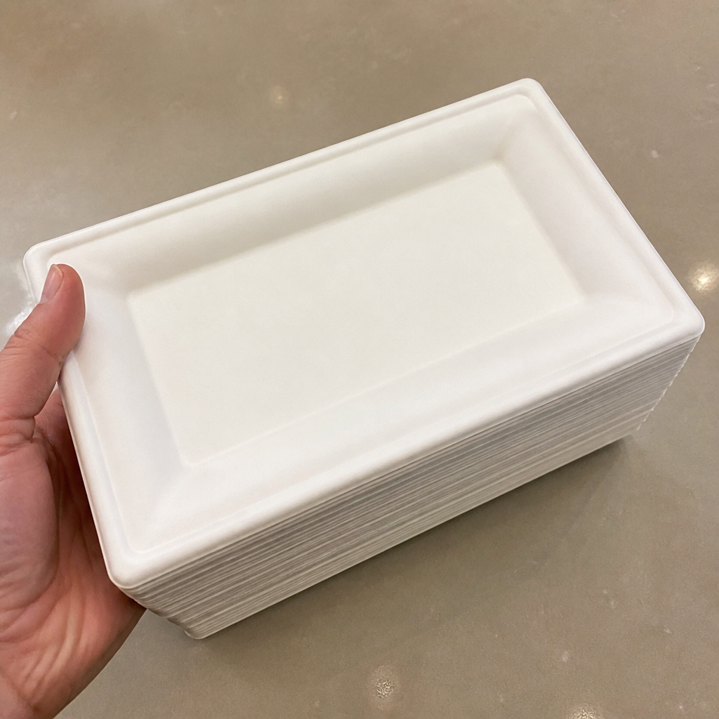 Compostable Bagasse Rectangular Plates 258mm 50 Pack