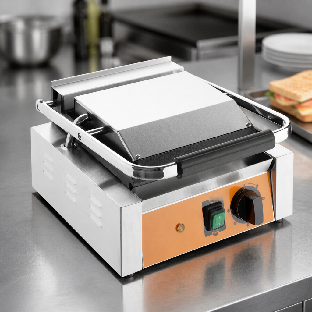 Commercial Panini Grill Electric Ribbed Flat Plates 210mm