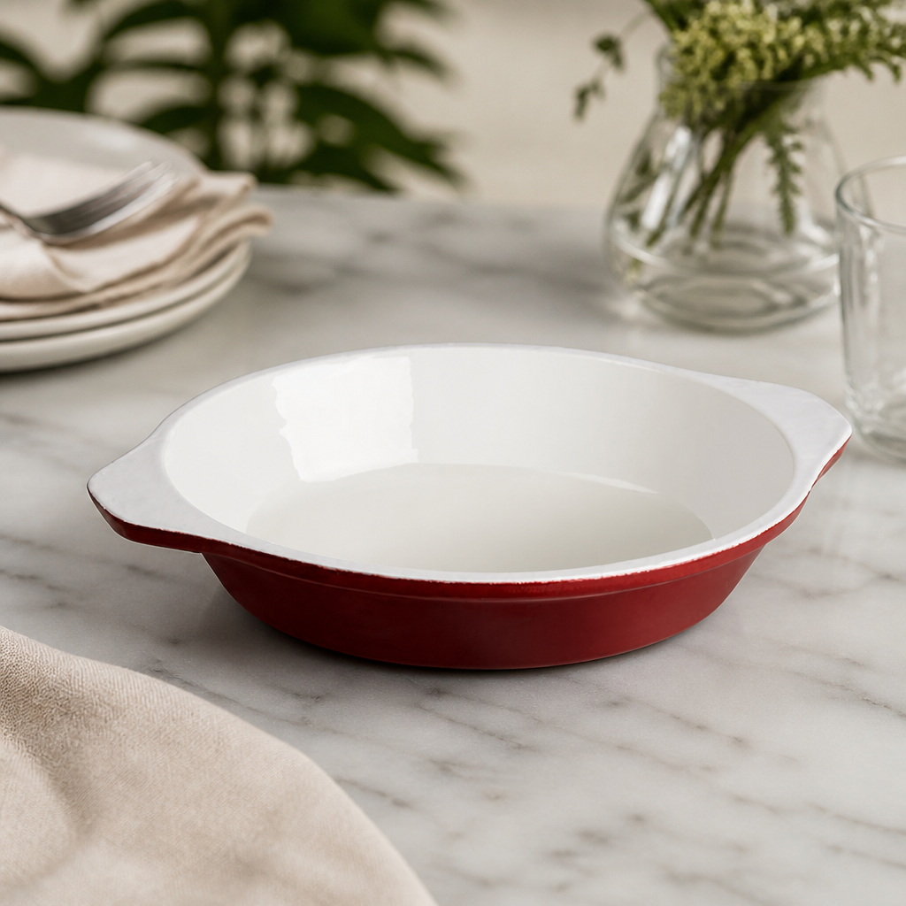 Commercial Round Cast Iron Gratin Dish 400ml Red