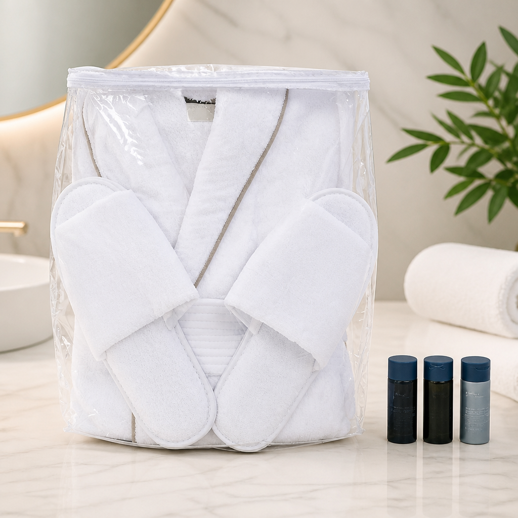 Luxury Spa Bathrobe and Slipper Set with Storage Bag