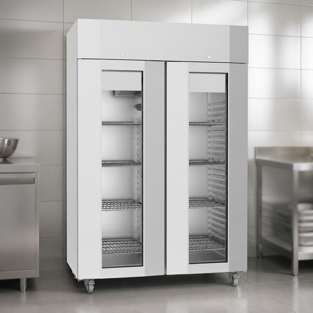 1400L Commercial Upright Display Fridge with Double Glass Doors