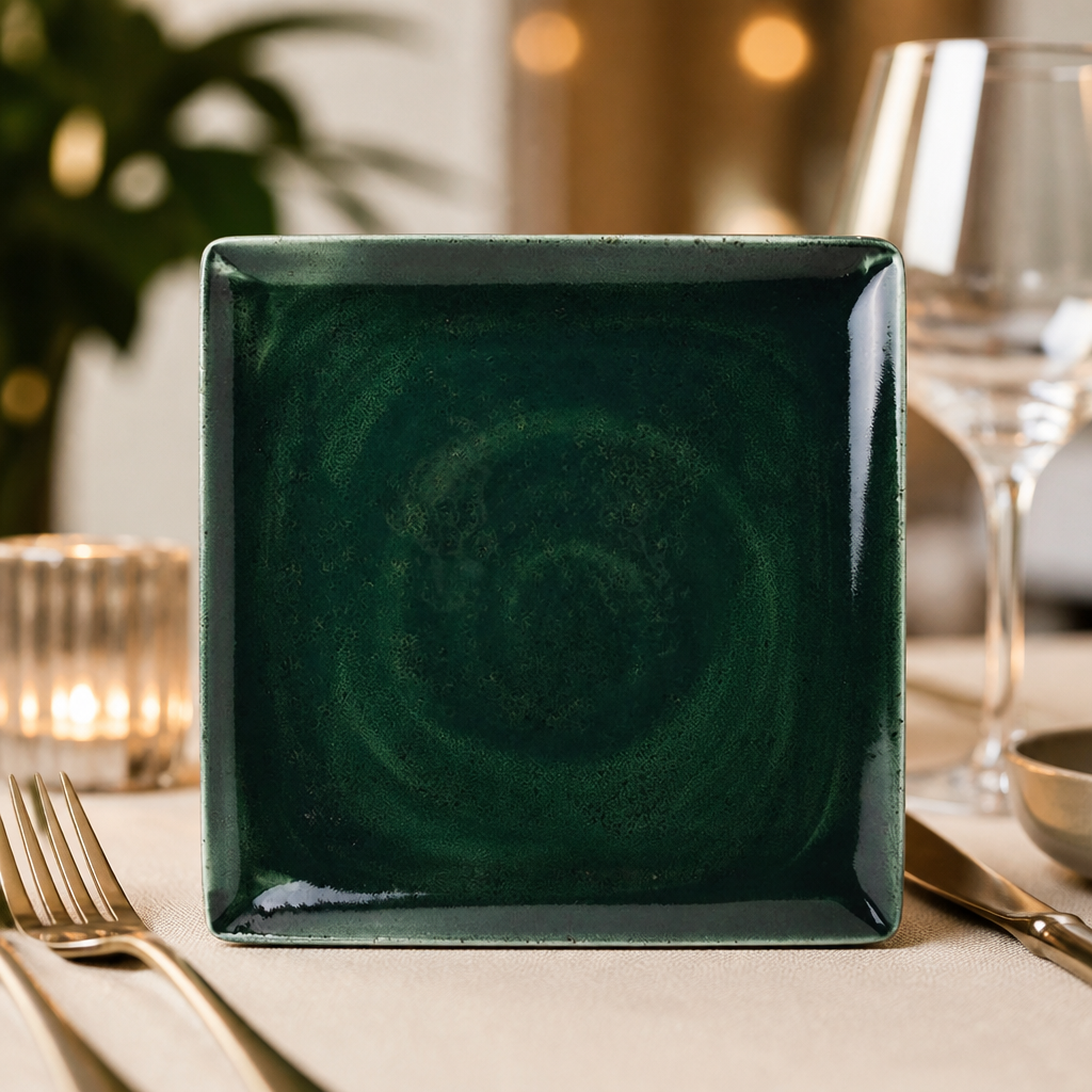 Commercial Porcelain Square Plate 270mm Burnt Emerald 12 Pack