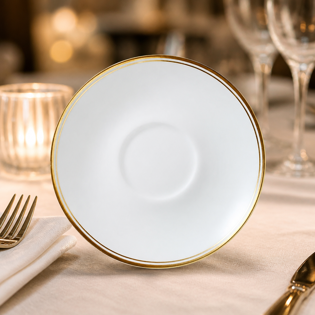 Commercial Bone China Burnished Gold Saucers 145mm 12 Pack