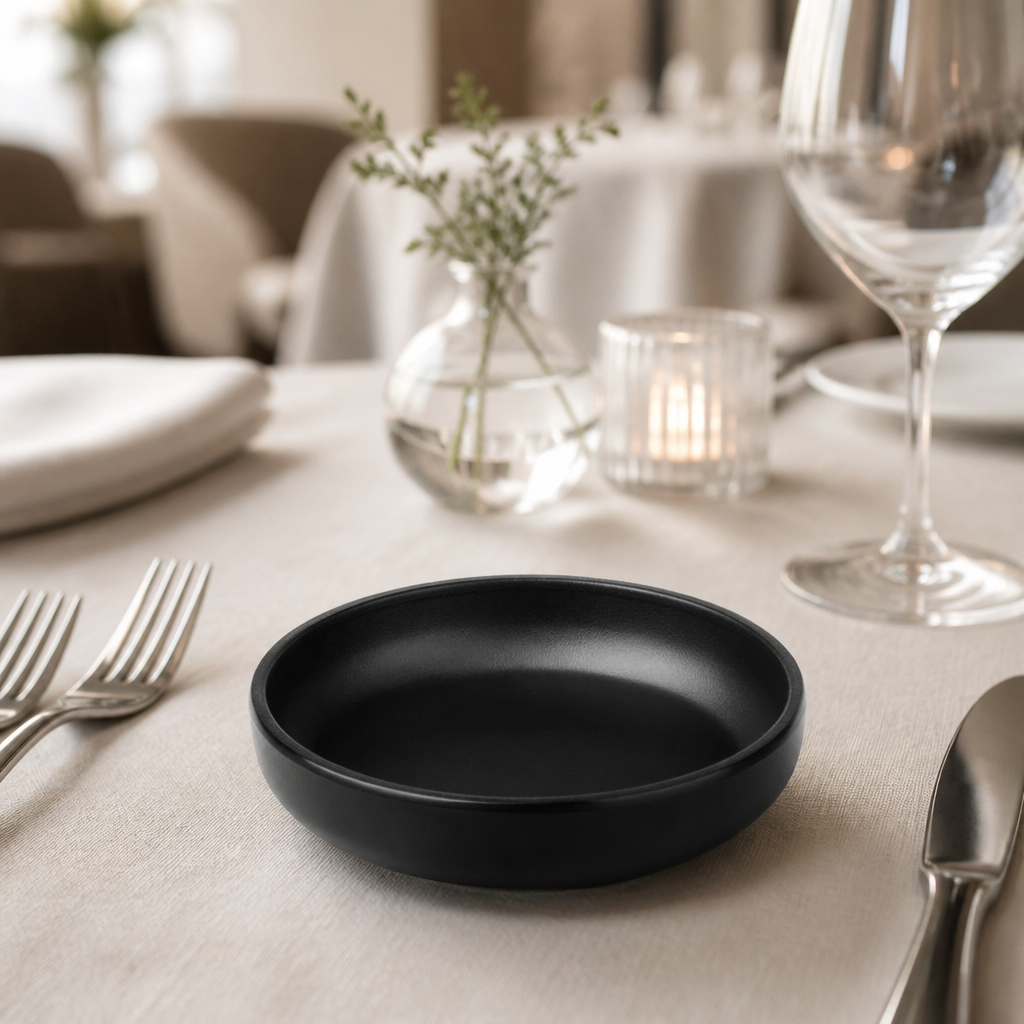 Commercial Melamine Coupe Plates 130mm Black 6 Pack