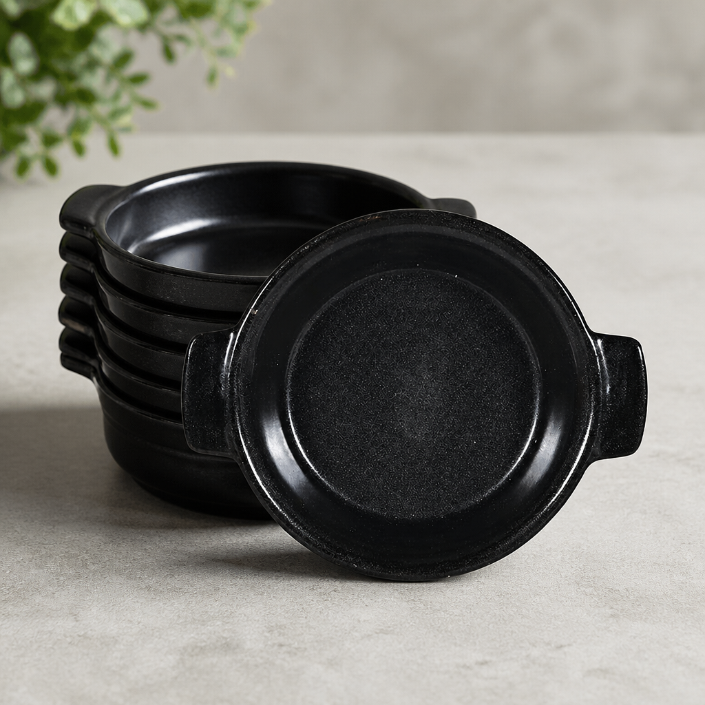 Commercial Black Igneous Stoneware Individual Dishes 120mm 6 Pack