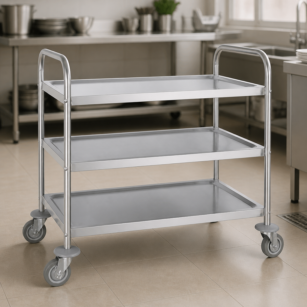 Medium Commercial 3 Tier Stainless Steel Clearing Trolley