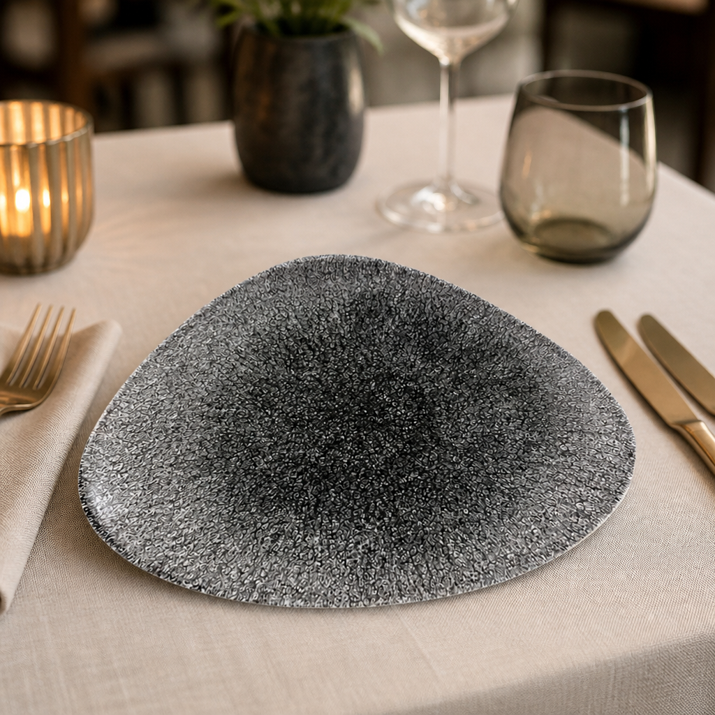 Commercial Triangular Plates Quartz Black 260mm 12 Pack