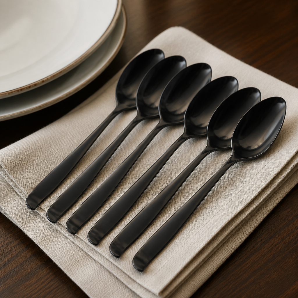 Commercial Solid Serving Spoons Black 6 Pack