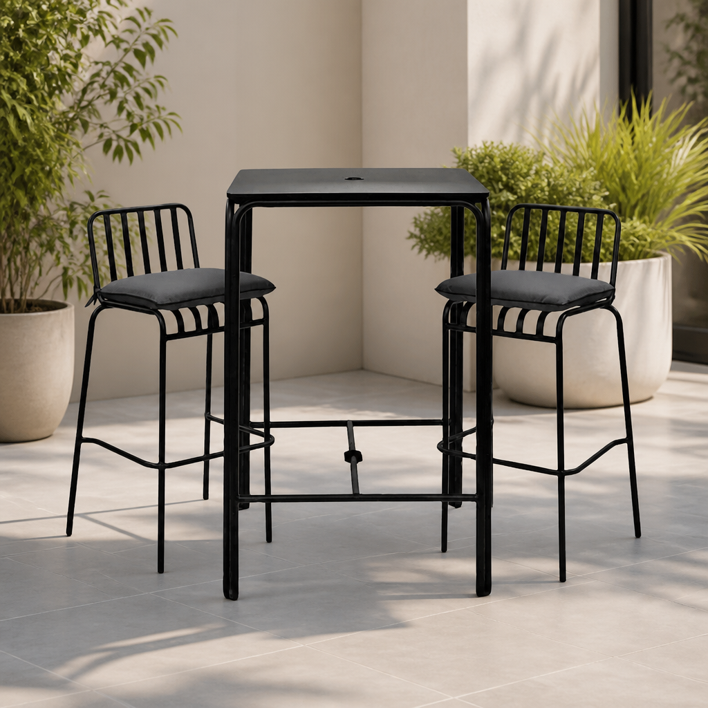 Commercial Outdoor Poseur Set with Table and 2 Bar Chairs