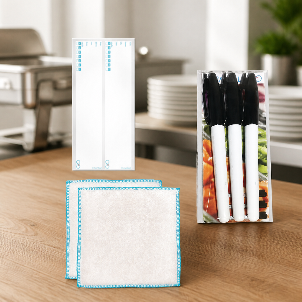 Reusable Day Bottle Label Pack with Cloths and Pens