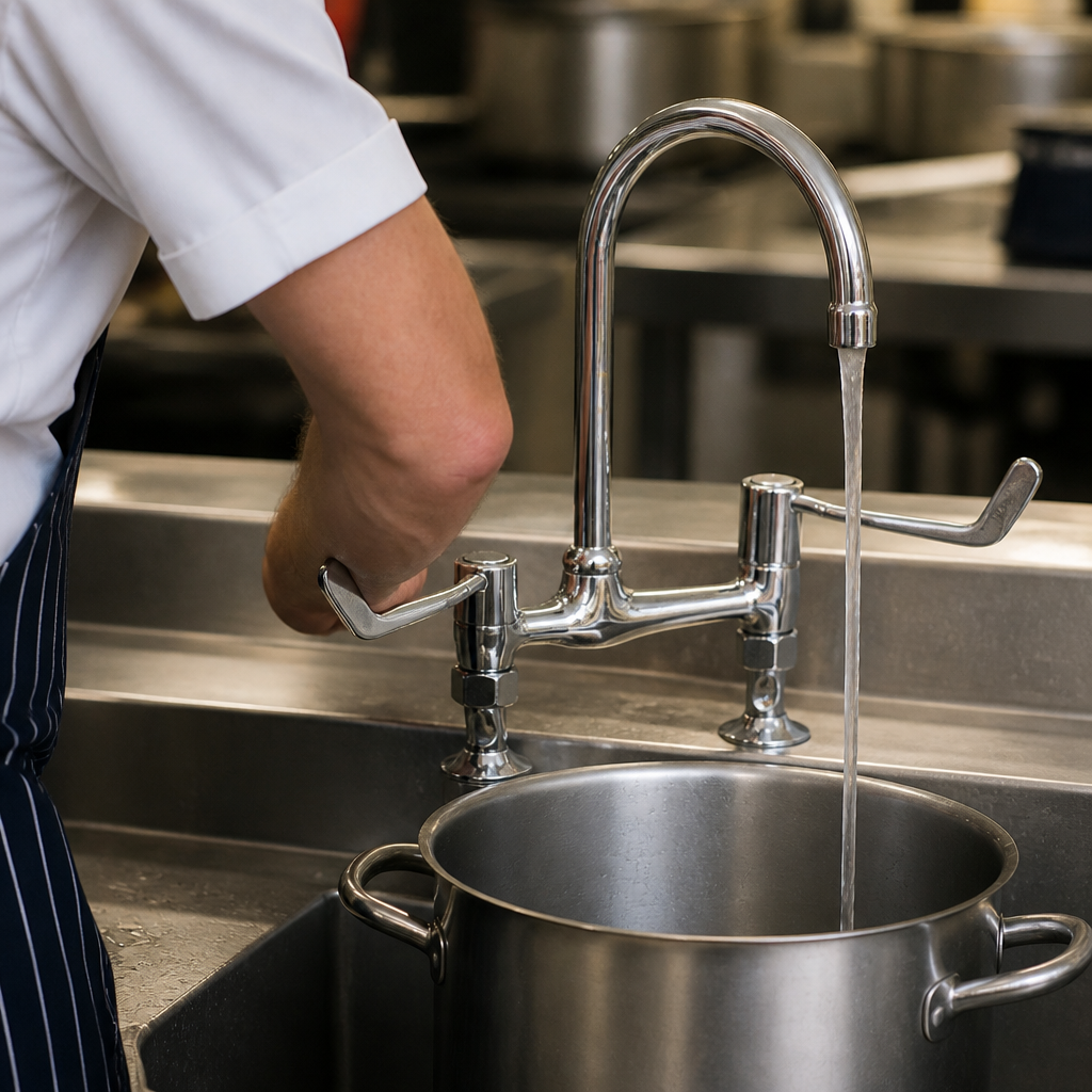 Commercial lever operated mixer tap for sinks with 6 inch levers