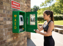 Premium Heated Outdoor Defibrillator Cabinet - Weather-Resistant, Universal AED Compatibility, High Visibility Green Design