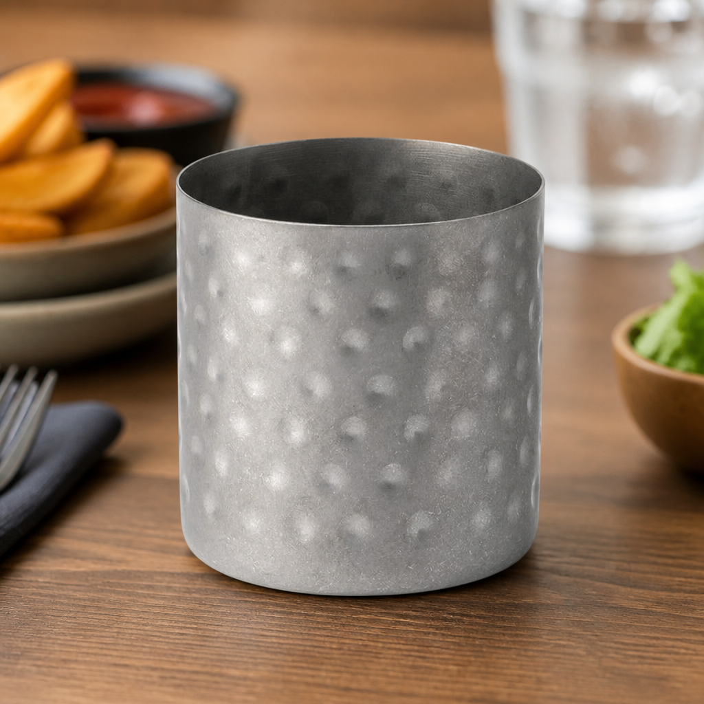 85mm Commercial Stainless Steel Hammered Chip Cups 12 Pack