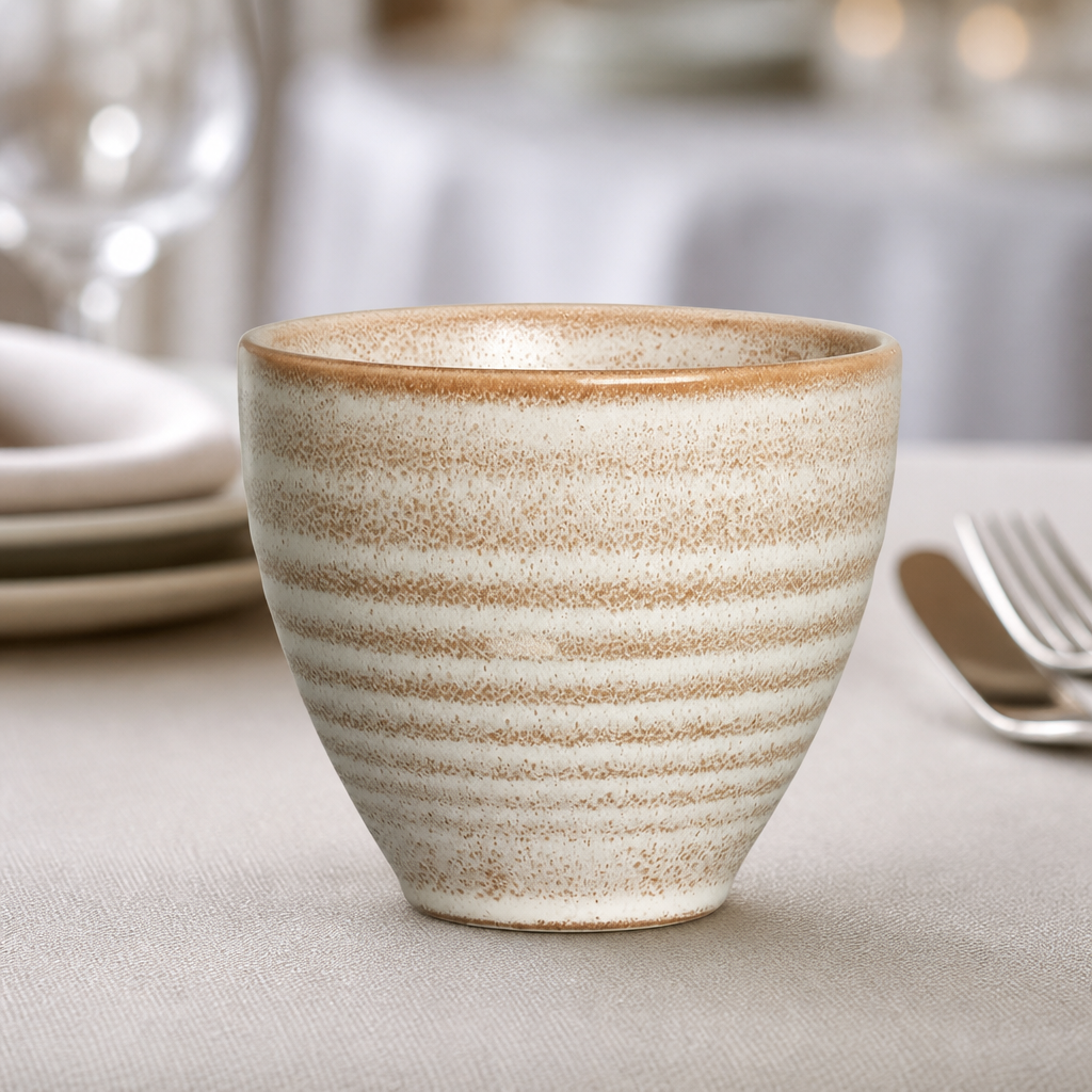 Commercial 285ml chip pots made of oven safe vitrified stoneware