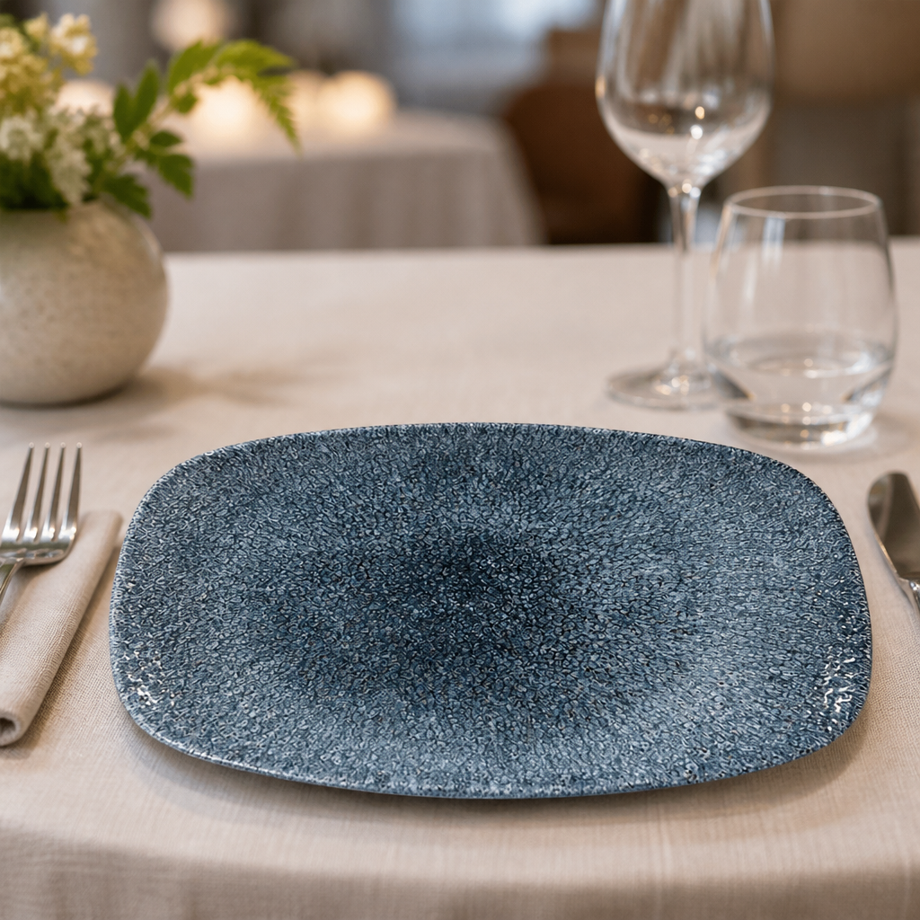 Commercial Rectangular Plates 261mm in Topaz Blue, 12 pack