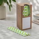 Commercial 6mm Bore Green & White Striped Paper Straws 250 Pack