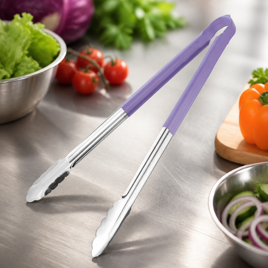Commercial Colour Coded Serving Tongs Purple 405mm