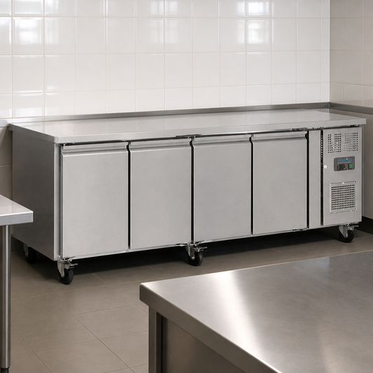 Commercial Slimline Four Door Counter Fridge 449Ltr