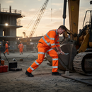 Premium High Visibility Three Band Cargo Trousers with Inner Knee Pad Pockets and Elasticated Waistband - Sizes 28-48