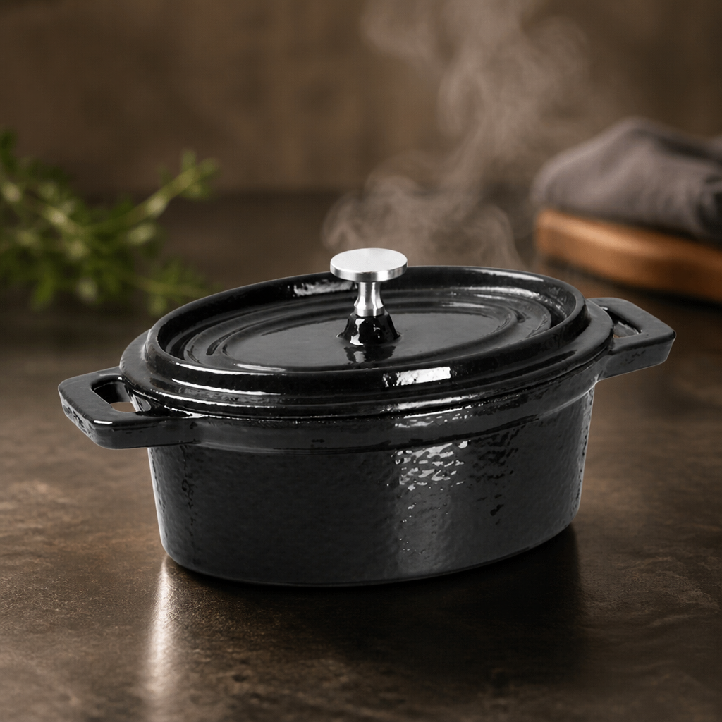 Commercial Cast Iron Oval Mini Pot 315ml in Black