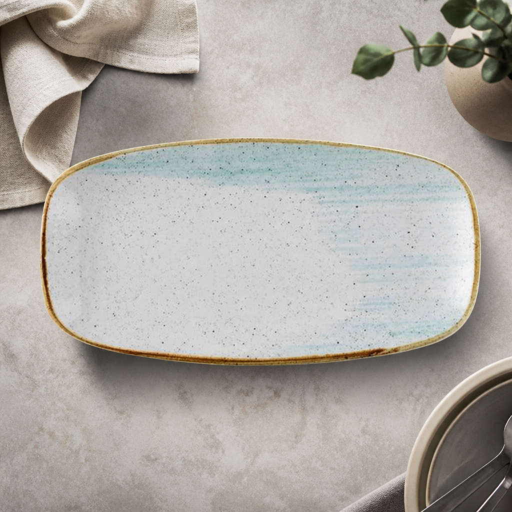 Commercial Oblong Plates Duck Egg 287x152mm 12 Pack