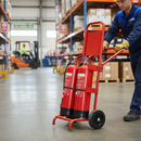 Heavy Duty Double Fire Extinguisher Trolley for Two Extinguishers with Pneumatic Tyres and Steel Frame for Easy Mobility