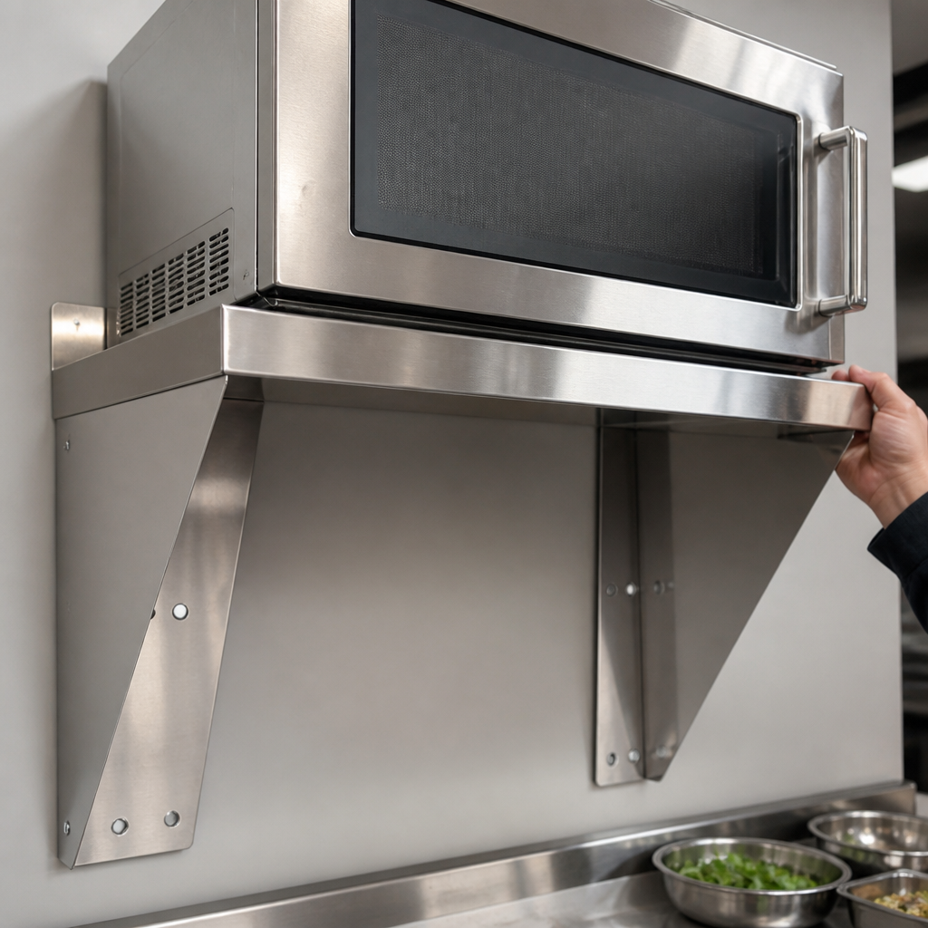Large stainless steel wall shelf for commercial kitchens