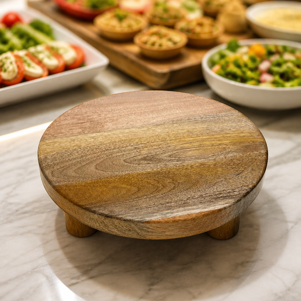 300mm round display stand made of mango wood