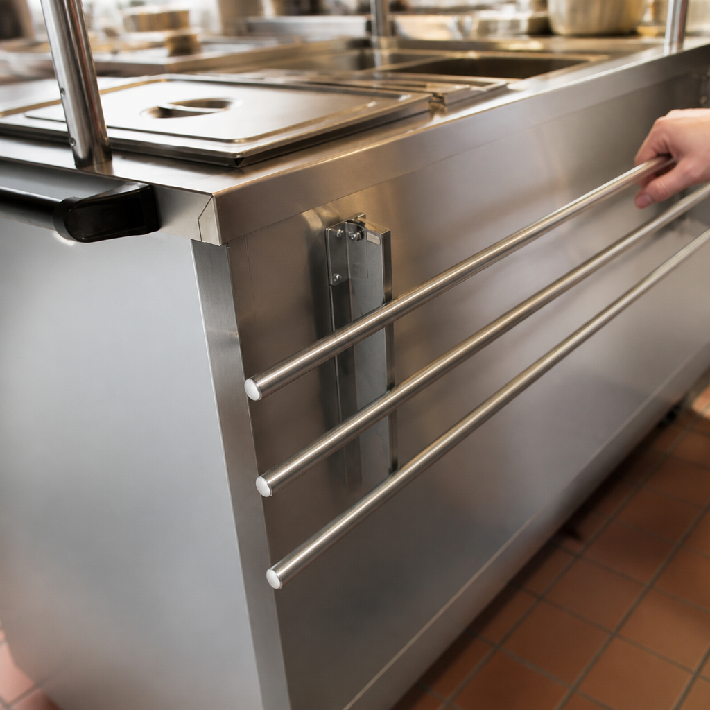 Commercial drop down tray slide for 6GN hot cupboards