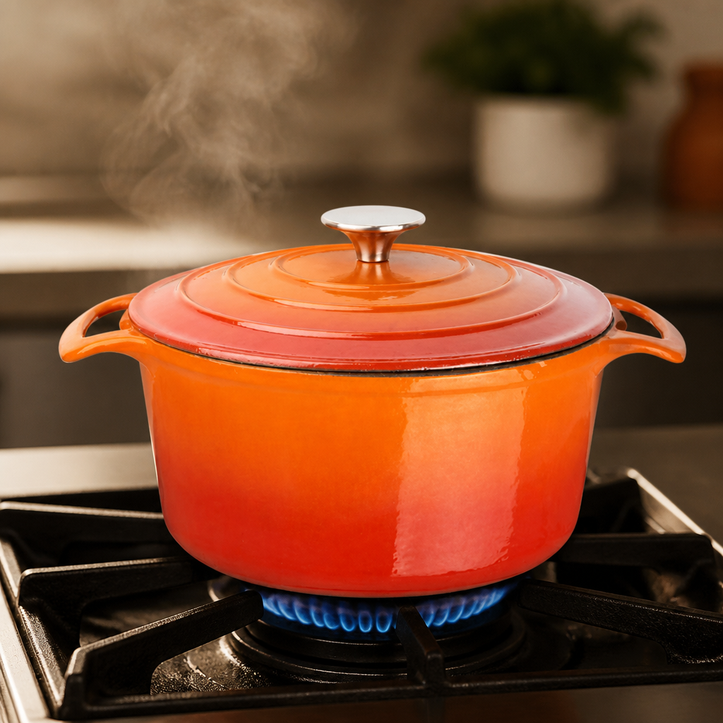 Commercial Cast Iron Round Casserole Dish 3.2Ltr Orange