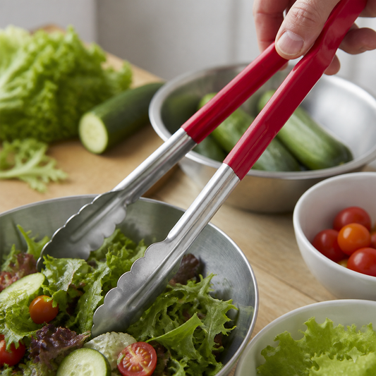 300mm Commercial Colour Coded Red Serving Tongs Stainless Steel